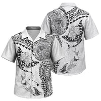 Hawaiian Manta Ray Tribal Family Matching Summer Maxi Dress and Hawaiian Shirt Polynesian Art Motifs White Color LT03 Son's Shirt White - Polynesian Pride