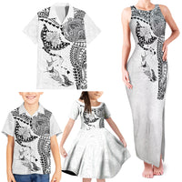 Hawaiian Manta Ray Tribal Family Matching Tank Maxi Dress and Hawaiian Shirt Polynesian Art Motifs White Color LT03 - Polynesian Pride
