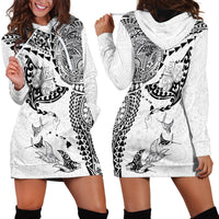Hawaiian Manta Ray Tribal Hoodie Dress Polynesian Art Motifs White Color LT03 - Polynesian Pride