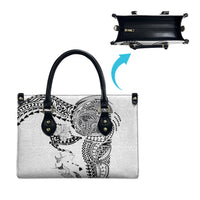Hawaiian Manta Ray Tribal Leather Bag Polynesian Art Motifs White Color