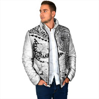 Hawaiian Manta Ray Tribal Padded Jacket Polynesian Art Motifs White Color