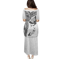 Hawaiian Manta Ray Tribal Puletasi Polynesian Art Motifs White Color LT03 - Polynesian Pride