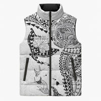 Hawaiian Manta Ray Tribal Sleeveless Puffer Jacket Polynesian Art Motifs White Color