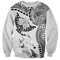 Hawaiian Manta Ray Tribal Sweatshirt Polynesian Art Motifs White Color