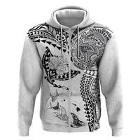 Hawaiian Manta Ray Tribal Zip Hoodie Polynesian Art Motifs White Color LT03 Zip Hoodie White - Polynesian Pride