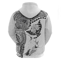 Hawaiian Manta Ray Tribal Zip Hoodie Polynesian Art Motifs White Color LT03 - Polynesian Pride