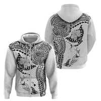 Hawaiian Manta Ray Tribal Zip Hoodie Polynesian Art Motifs White Color LT03 - Polynesian Pride