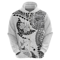Hawaiian Manta Ray Tribal Zip Hoodie Polynesian Art Motifs White Color LT03 - Polynesian Pride
