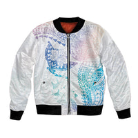 Hawaiian Manta Ray Tribal Bomber Jacket Polynesian Art Motifs Sweet Pastel