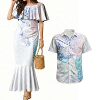Hawaiian Manta Ray Tribal Couples Matching Mermaid Dress and Hawaiian Shirt Polynesian Art Motifs Sweet Pastel LT03 Multicolor - Polynesian Pride