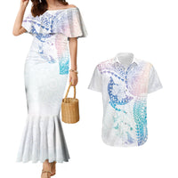 Hawaiian Manta Ray Tribal Couples Matching Mermaid Dress and Hawaiian Shirt Polynesian Art Motifs Sweet Pastel LT03 Multicolor - Polynesian Pride