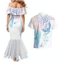 Hawaiian Manta Ray Tribal Couples Matching Mermaid Dress and Hawaiian Shirt Polynesian Art Motifs Sweet Pastel LT03 - Polynesian Pride