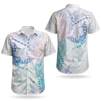 Hawaiian Manta Ray Tribal Couples Matching Off Shoulder Short Dress and Hawaiian Shirt Polynesian Art Motifs Sweet Pastel LT03 - Polynesian Pride