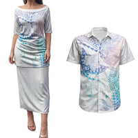 Hawaiian Manta Ray Tribal Couples Matching Puletasi and Hawaiian Shirt Polynesian Art Motifs Sweet Pastel LT03 Multicolor - Polynesian Pride