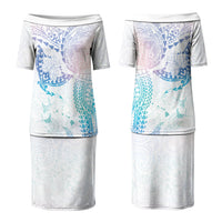 Hawaiian Manta Ray Tribal Couples Matching Puletasi and Long Sleeve Button Shirt Polynesian Art Motifs Sweet Pastel LT03 - Polynesian Pride