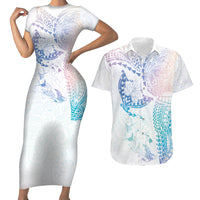 Hawaiian Manta Ray Tribal Couples Matching Short Sleeve Bodycon Dress and Hawaiian Shirt Polynesian Art Motifs Sweet Pastel LT03 Multicolor - Polynesian Pride