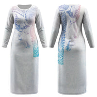 Hawaiian Manta Ray Tribal Family Matching Long Sleeve Bodycon Dress and Hawaiian Shirt Polynesian Art Motifs Sweet Pastel LT03 Mom's Dress Multicolor - Polynesian Pride