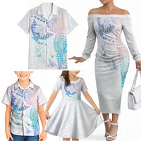 Hawaiian Manta Ray Tribal Family Matching Off The Shoulder Long Sleeve Dress and Hawaiian Shirt Polynesian Art Motifs Sweet Pastel LT03 - Polynesian Pride
