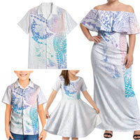Hawaiian Manta Ray Tribal Family Matching Off Shoulder Maxi Dress and Hawaiian Shirt Polynesian Art Motifs Sweet Pastel LT03 - Polynesian Pride