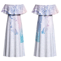 Hawaiian Manta Ray Tribal Family Matching Off Shoulder Maxi Dress and Hawaiian Shirt Polynesian Art Motifs Sweet Pastel LT03 Mom's Dress Multicolor - Polynesian Pride