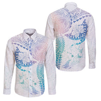 Hawaiian Manta Ray Tribal Family Matching Off Shoulder Maxi Dress and Hawaiian Shirt Polynesian Art Motifs Sweet Pastel LT03 Dad's Shirt - Long Sleeve Multicolor - Polynesian Pride
