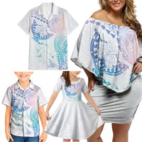 Hawaiian Manta Ray Tribal Family Matching Off Shoulder Short Dress and Hawaiian Shirt Polynesian Art Motifs Sweet Pastel LT03 - Polynesian Pride