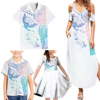 Hawaiian Manta Ray Tribal Family Matching Summer Maxi Dress and Hawaiian Shirt Polynesian Art Motifs Sweet Pastel LT03 - Polynesian Pride