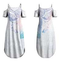 Hawaiian Manta Ray Tribal Family Matching Summer Maxi Dress and Hawaiian Shirt Polynesian Art Motifs Sweet Pastel LT03 Mom's Dress Multicolor - Polynesian Pride