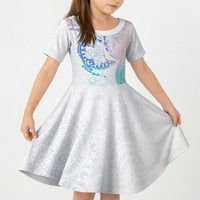 Hawaiian Manta Ray Tribal Kid Short Sleeve Dress Polynesian Art Motifs Sweet Pastel LT03 KID Multicolor - Polynesian Pride