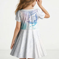 Hawaiian Manta Ray Tribal Kid Short Sleeve Dress Polynesian Art Motifs Sweet Pastel LT03 - Polynesian Pride