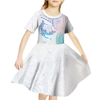 Hawaiian Manta Ray Tribal Kid Short Sleeve Dress Polynesian Art Motifs Sweet Pastel LT03 - Polynesian Pride