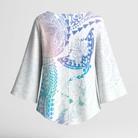 Hawaiian Manta Ray Tribal Kimono Sleeve Blouse Polynesian Art Motifs Sweet Pastel