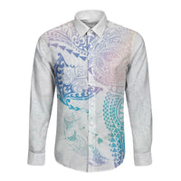 Hawaiian Manta Ray Tribal Long Sleeve Button Shirt Polynesian Art Motifs Sweet Pastel LT03 Unisex Multicolor - Polynesian Pride