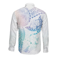 Hawaiian Manta Ray Tribal Long Sleeve Button Shirt Polynesian Art Motifs Sweet Pastel LT03 - Polynesian Pride