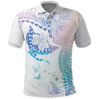 Hawaiian Manta Ray Tribal Polo Shirt Polynesian Art Motifs Sweet Pastel