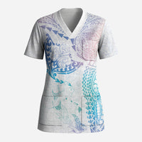 Hawaiian Manta Ray Tribal Scrub Top Polynesian Art Motifs Sweet Pastel