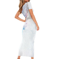 Hawaiian Manta Ray Tribal Short Sleeve Bodycon Dress Polynesian Art Motifs Sweet Pastel LT03 - Polynesian Pride