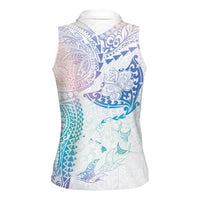 Hawaiian Manta Ray Tribal Women Sleeveless Polo Shirt Polynesian Art Motifs Sweet Pastel LT03 - Polynesian Pride