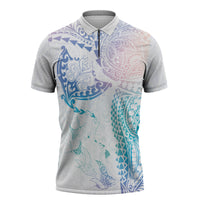 Hawaiian Manta Ray Tribal Zipper Polo Shirt Polynesian Art Motifs Sweet Pastel LT03 Multicolor - Polynesian Pride