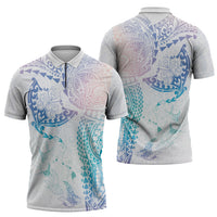 Hawaiian Manta Ray Tribal Zipper Polo Shirt Polynesian Art Motifs Sweet Pastel LT03 - Polynesian Pride