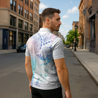 Hawaiian Manta Ray Tribal Zipper Polo Shirt Polynesian Art Motifs Sweet Pastel LT03 - Polynesian Pride