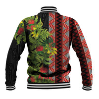 Maori Tukutuku Baseball Jacket with Ferns Pohutukawa and Kowhai Tribal Moko Patterns
