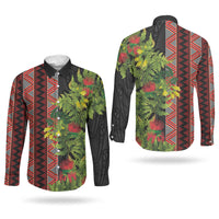 Maori Tukutuku Couples Matching Short Sleeve Bodycon Dress and Long Sleeve Button Shirt with Ferns Pohutukawa and Kowhai Tribal Moko Patterns LT03 - Polynesian Pride