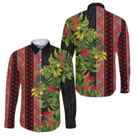 Maori Tukutuku Family Matching Long Sleeve Bodycon Dress and Hawaiian Shirt with Ferns Pohutukawa and Kowhai Tribal Moko Patterns LT03 Dad's Shirt - Long Sleeve Multicolor - Polynesian Pride
