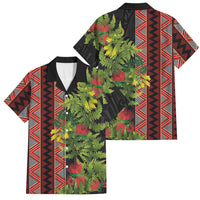 Maori Tukutuku Family Matching Off The Shoulder Long Sleeve Dress and Hawaiian Shirt with Ferns Pohutukawa and Kowhai Tribal Moko Patterns LT03 Dad's Shirt - Short Sleeve Multicolor - Polynesian Pride