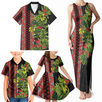 Maori Tukutuku Family Matching Tank Maxi Dress and Hawaiian Shirt with Ferns Pohutukawa and Kowhai Tribal Moko Patterns LT03 - Polynesian Pride