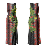 Maori Tukutuku Family Matching Tank Maxi Dress and Hawaiian Shirt with Ferns Pohutukawa and Kowhai Tribal Moko Patterns LT03 Mom's Dress Multicolor - Polynesian Pride