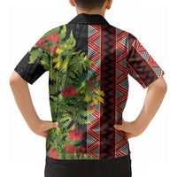 Maori Tukutuku Kid Hawaiian Shirt with Ferns Pohutukawa and Kowhai Tribal Moko Patterns LT03 - Polynesian Pride
