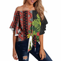 Maori Tukutuku Off Shoulder Wrap Waist Top with Ferns Pohutukawa and Kowhai Tribal Moko Patterns LT03 - Polynesian Pride