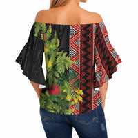 Maori Tukutuku Off Shoulder Wrap Waist Top with Ferns Pohutukawa and Kowhai Tribal Moko Patterns LT03 - Polynesian Pride